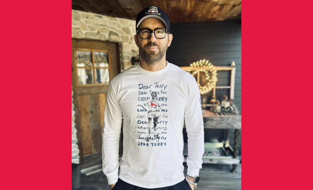 Ryan Reynolds helps Terry Fox Foundation promote new T-shirt featuring Terry’s legacy