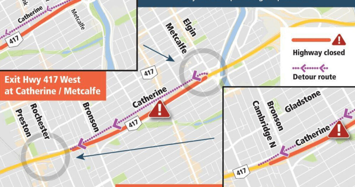 Sections of HWY 417 closed for bridge replacement