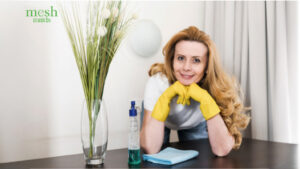 Young female professional cleaner in Toronto home