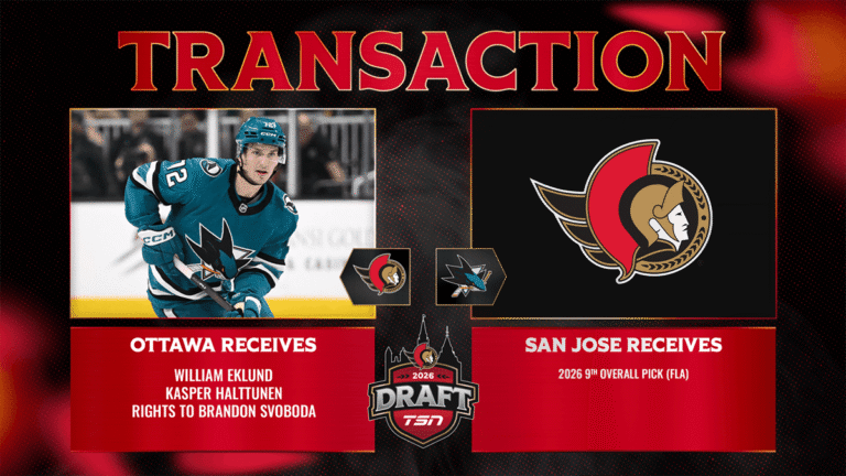 Ottawa Senators Trade First Round Pick to San Jose for William Eklund and Prospects