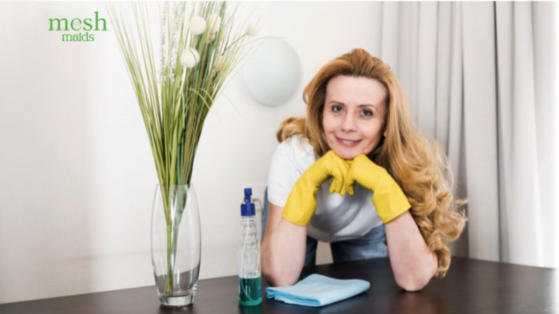Young female professional cleaner in Toronto home
